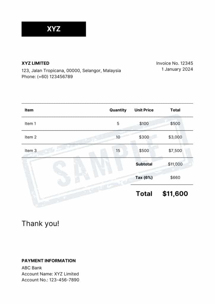 Invoice-Sample | 香港資助顧問有限公司